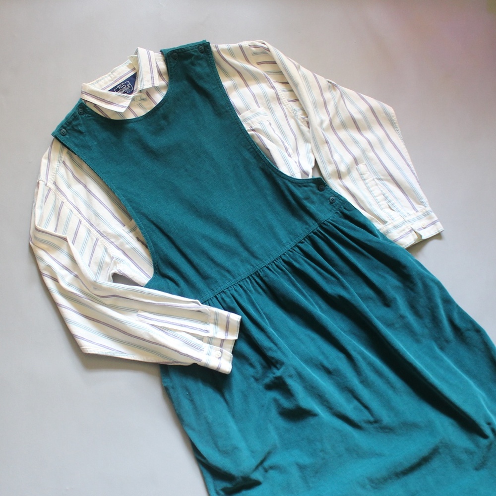 Woolrich Teal Corduroy Jumper with Striped Shirt
